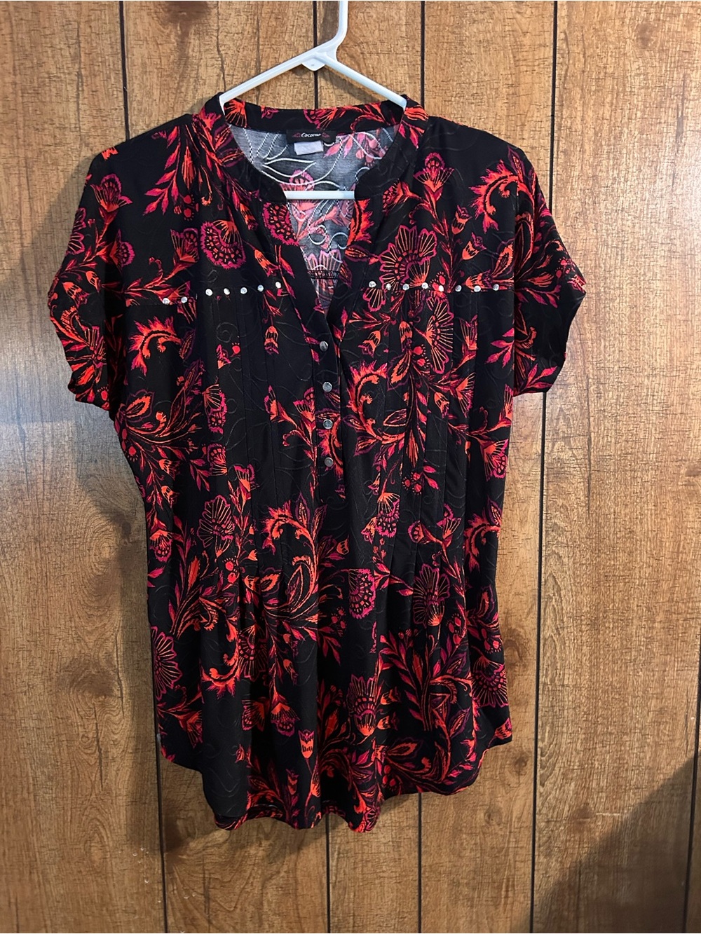 Cocomo Black Tunic with Red Floral Scroll Print